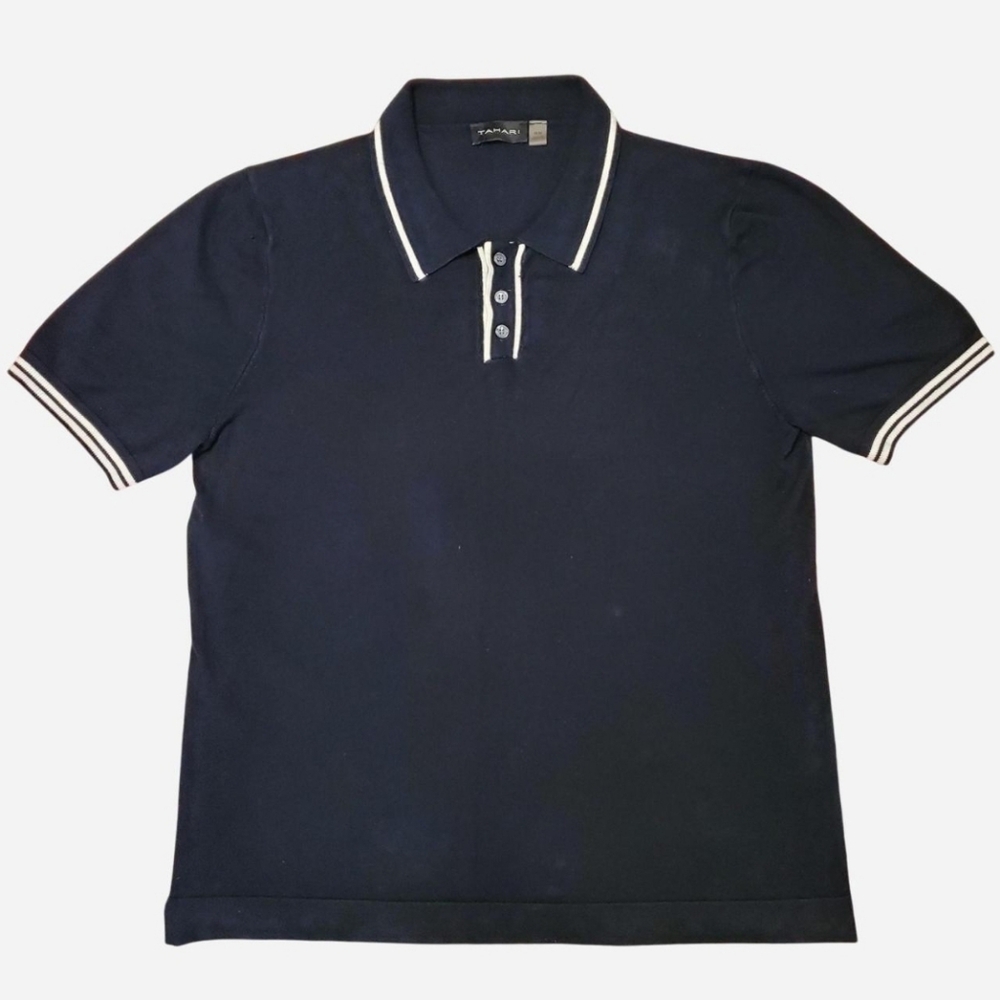 Tahari Dark Blue Polo with White Trim